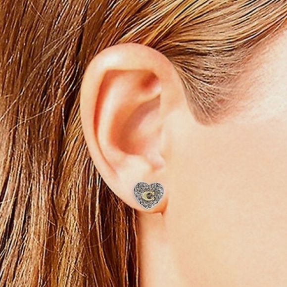 🔹️Coach 🔹️Heart Earrings Two-Tone Pave Rhinestone w/ Signature C. ✨️ - Picture 4 of 5